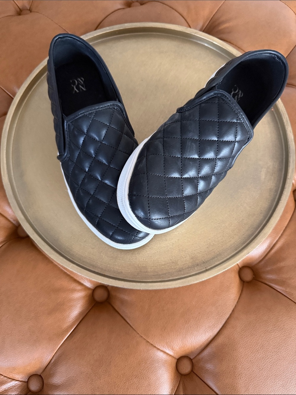 New York & Company Black Quilted Slip-On Loafers